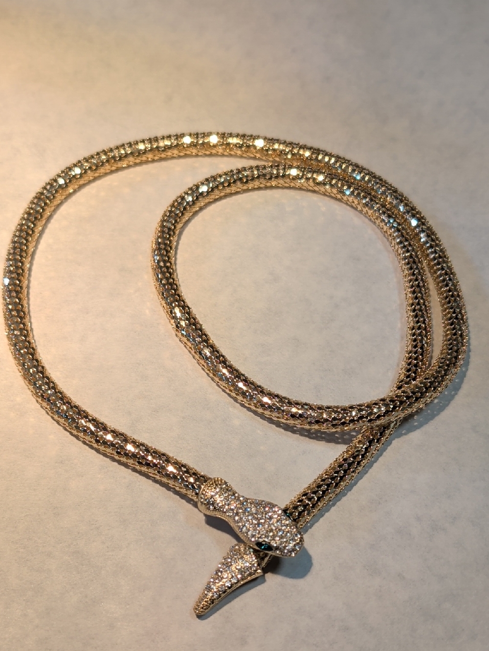 Snake Necklace w/Pave Crystal Head & Tail